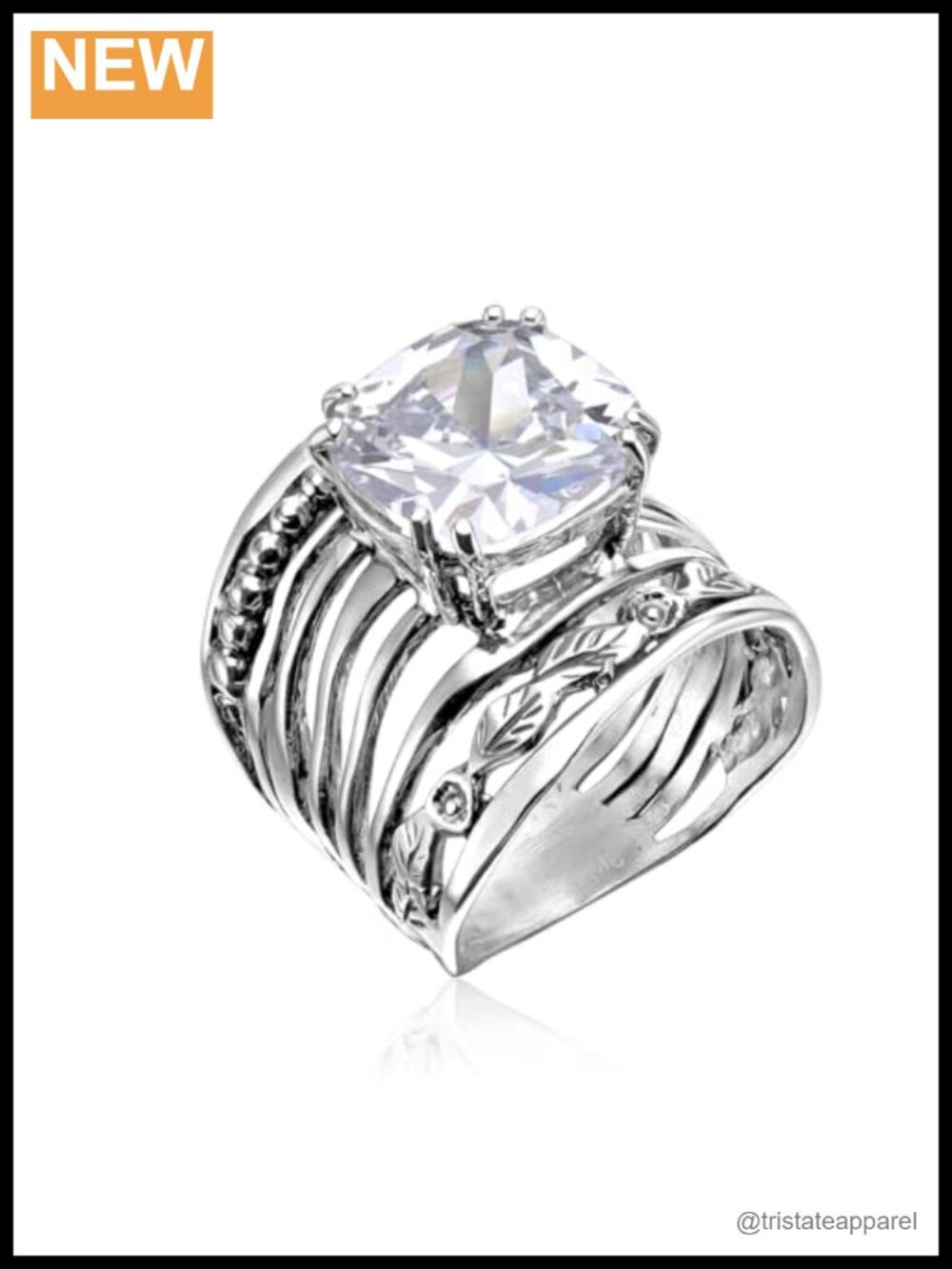 925 Sterling Silver 12mm Cushion Ring Statement Vintage Style Size 9